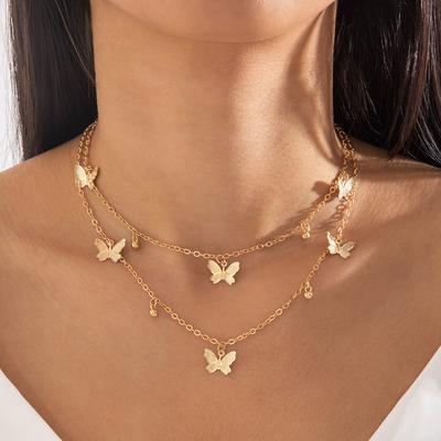 Simple Fashion Jewelry, Alloy Butterfly Single-layer Necklace, Geometric Animal Irregular Collarbone Chain