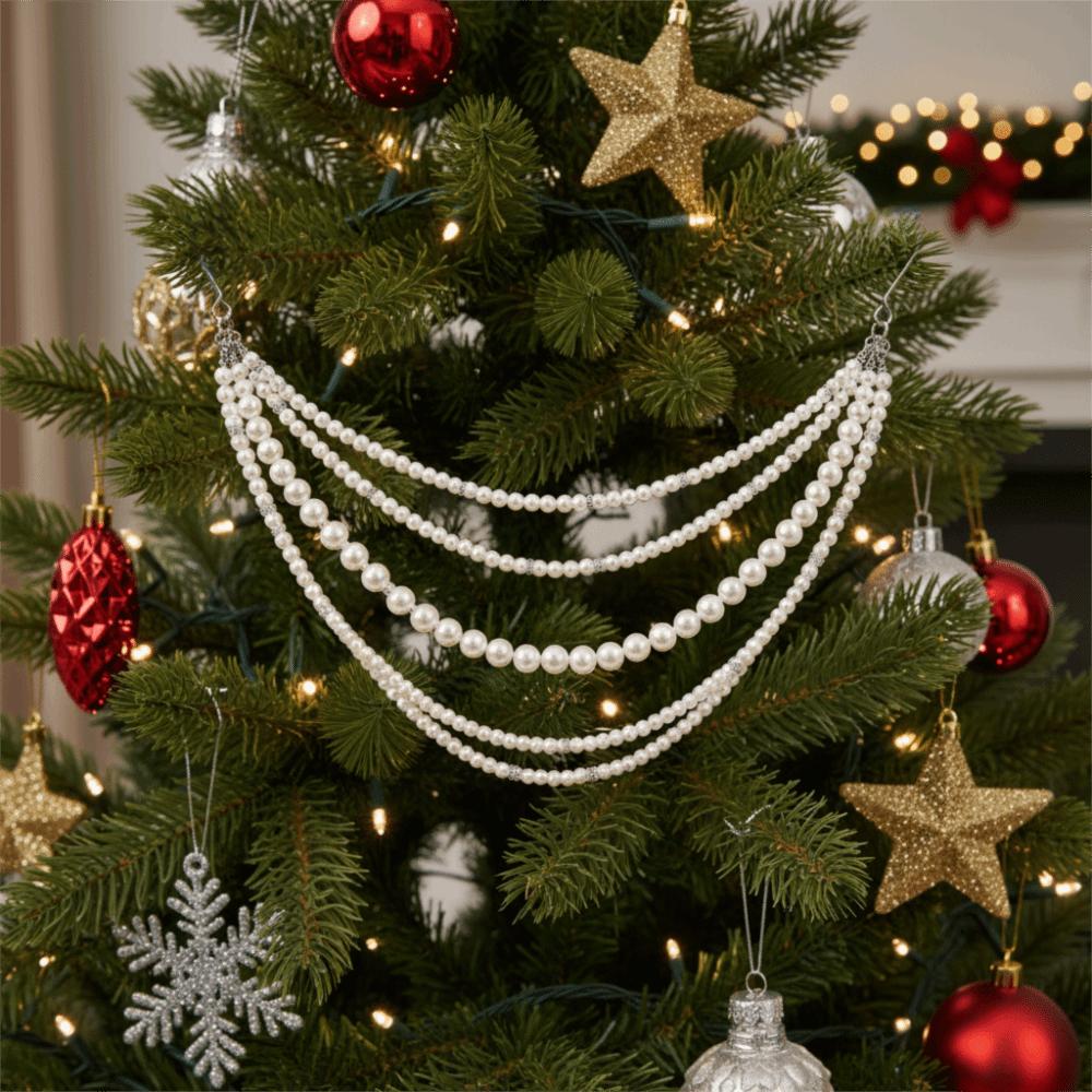 with Hanging Hooks Christmas Pearl Garland Three-layer Xmas Tree Hanging Beads Chain Storefront