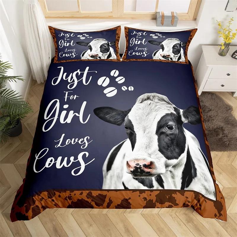 Highland Cow Duvet Cover King Microfiber Western Farmhouse Animal Bedding Set Leopard Cow Skin Fur Floral Print Comforter Cover