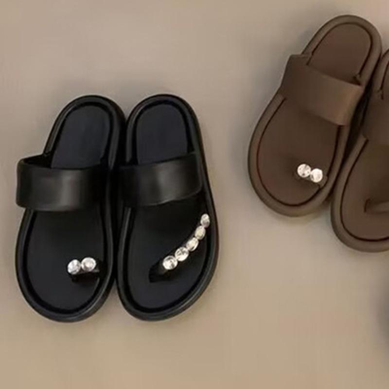 

Super fire slippers women s summer wear new thick-soled heightening rhinestone lazy toe sandals 35 чёрный