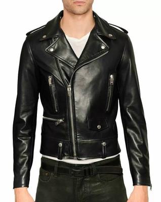 Elegante Chaqueta de Motociclista de Cuero Suave Genuino de Cordero para Hombre Hecha a Mano