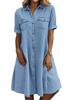 Women's Summer Short Sleeve Denim Shirt Dress Business Casual Button Down Midi Long Jean Dress