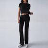 Women's Slim Fit Two-piece Matching Outfit Short Sleeve Crew Neck Crop Top Drawstring High Waist Flare Pants Tracksuit