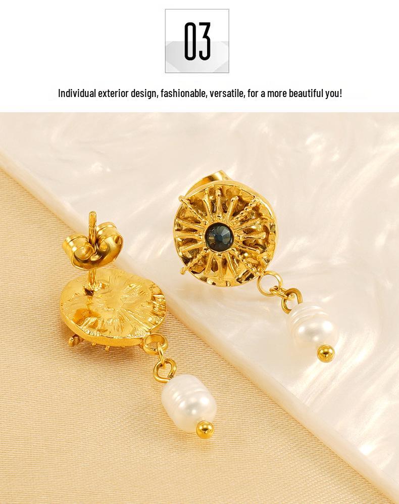 Retro Niche High-End Pearl Hexagram Earrings for Women – European & American Style, Titanium Steel Fashion.