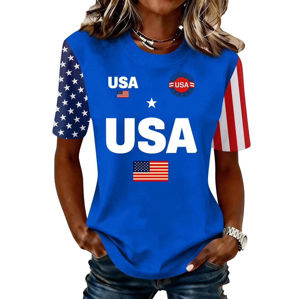 Women's Fashionable Casual Short Sleeve Print Round Neck Pullover Top