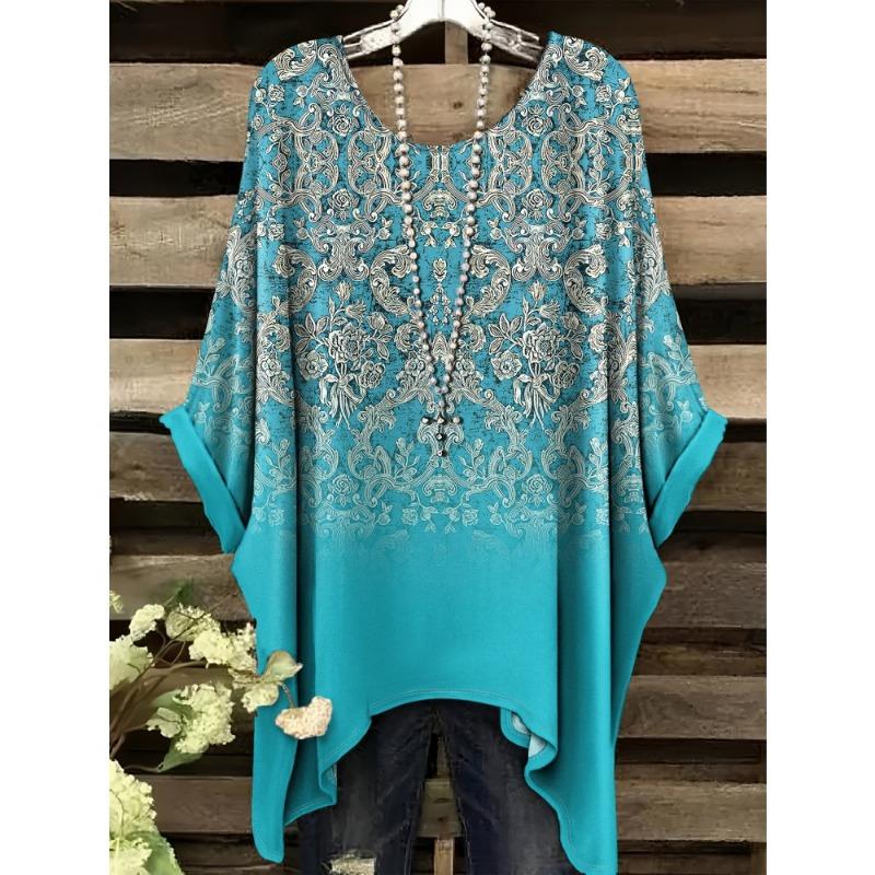 Sommer Damen Bohemien Stil Print T-Shirt Tops Mode Gestreiftes Blumen Grafik T-Shirt Lässiger Komfort Kurzarm Kleidung
