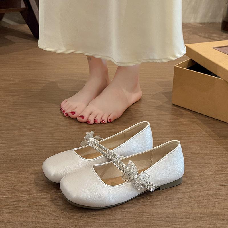 Francouzské baleríny stříbrné dámské 2025 nové letní k sukni Mary Jane malé kožené boty baletní večerní boty