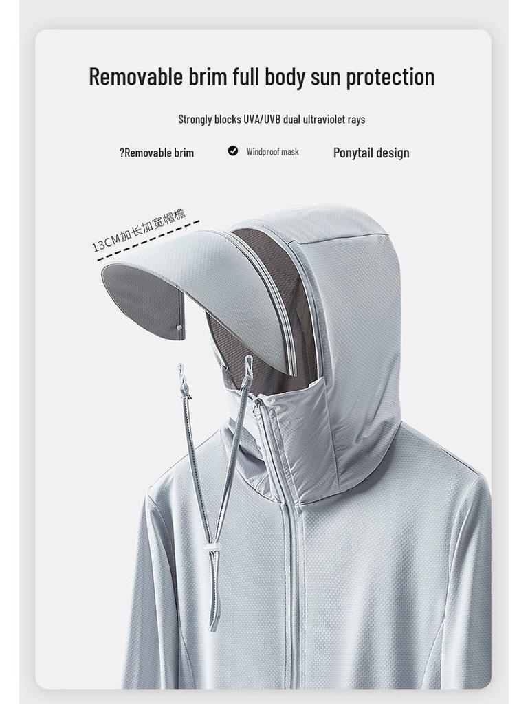 Unisex UV-Schutz Eis-Seide Sonnenjacke mit abnehmbarem Schirm - Atmungsaktiv, Leicht, Partnerlook