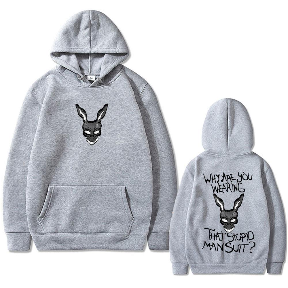 Movie Donnie Darko Why You Wearing That Stupid Man Suit Graphic Hoodie Men Casual Cotton Vintage Sweatshirt Oversized Clothes L серый