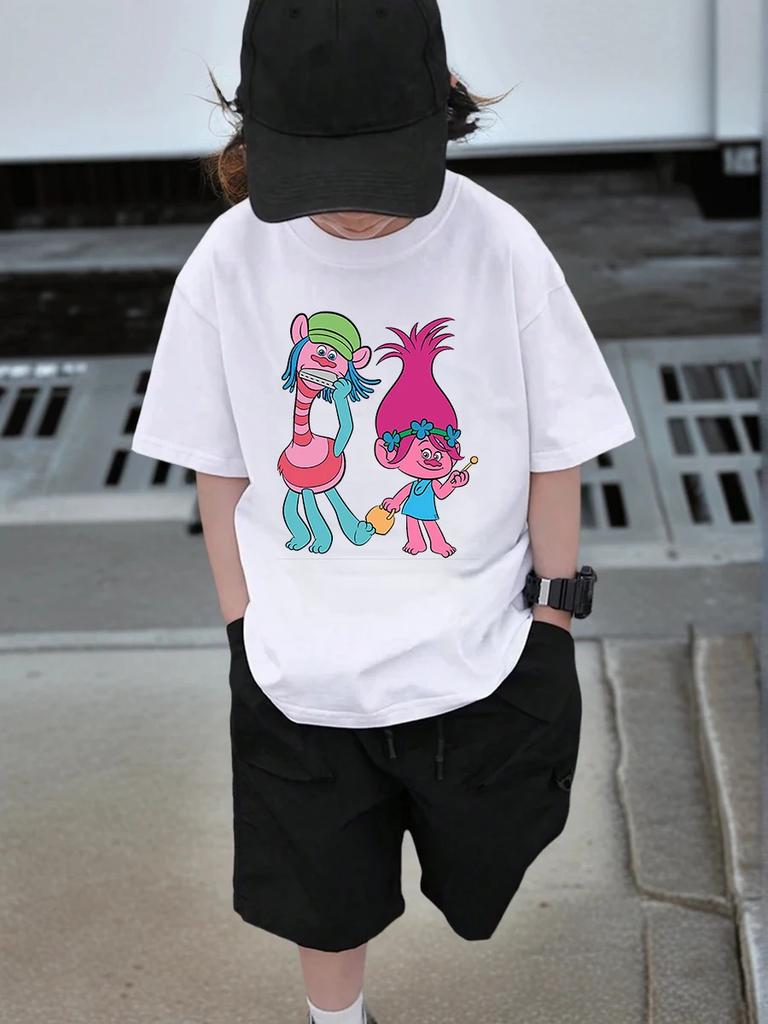 Silly Trolls Short Sleeve Kids T Shirt Summer Cute Cartoon Crewneck Boys Girls 3-14 Years