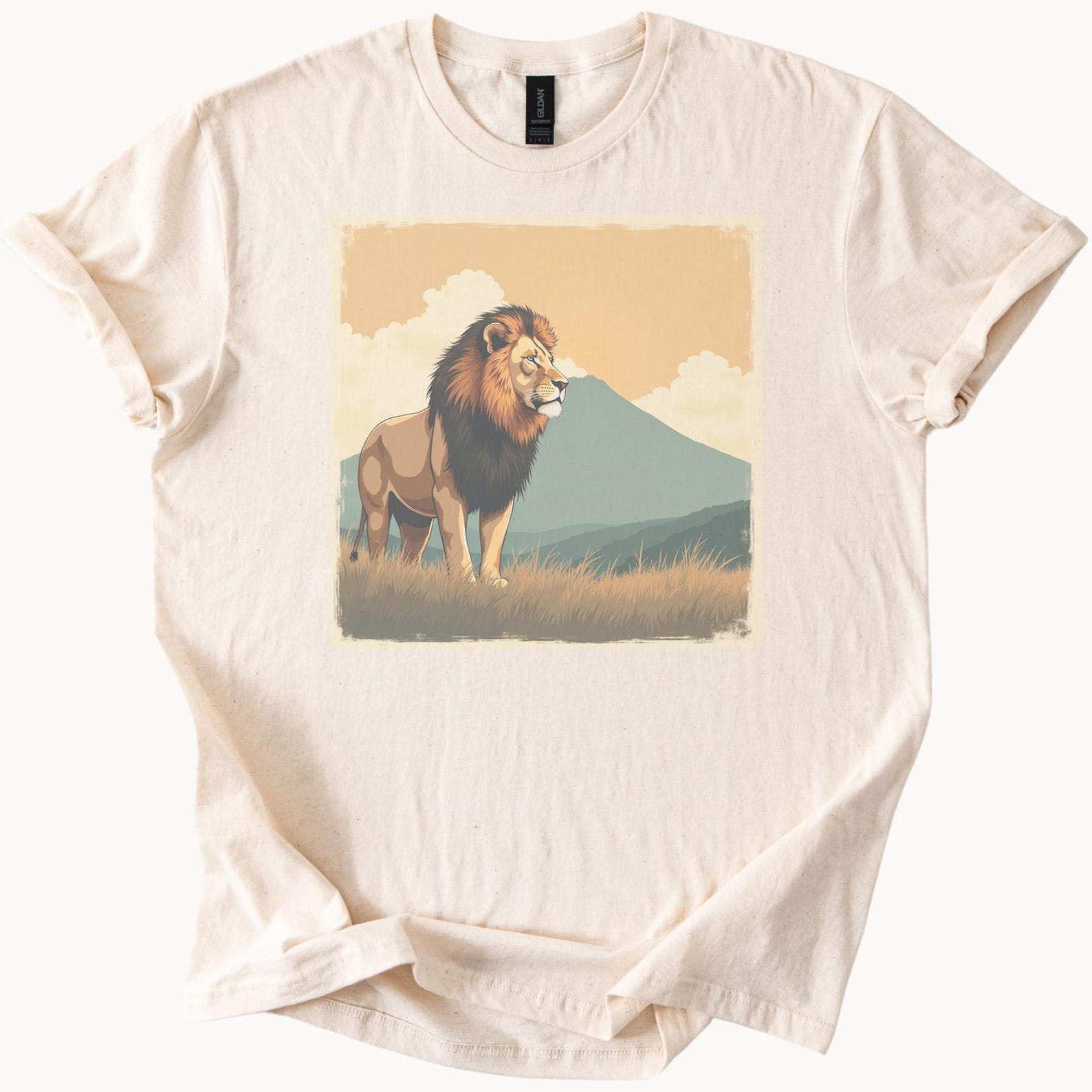 Lion Mountain Landscape Graphic Tee Safari Art Shirt 110