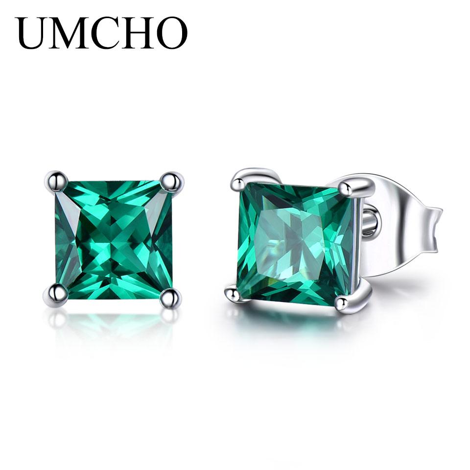 Umcho Emerald Topaz Gemstone 925 Sterling Silver Stud Earrings For Women