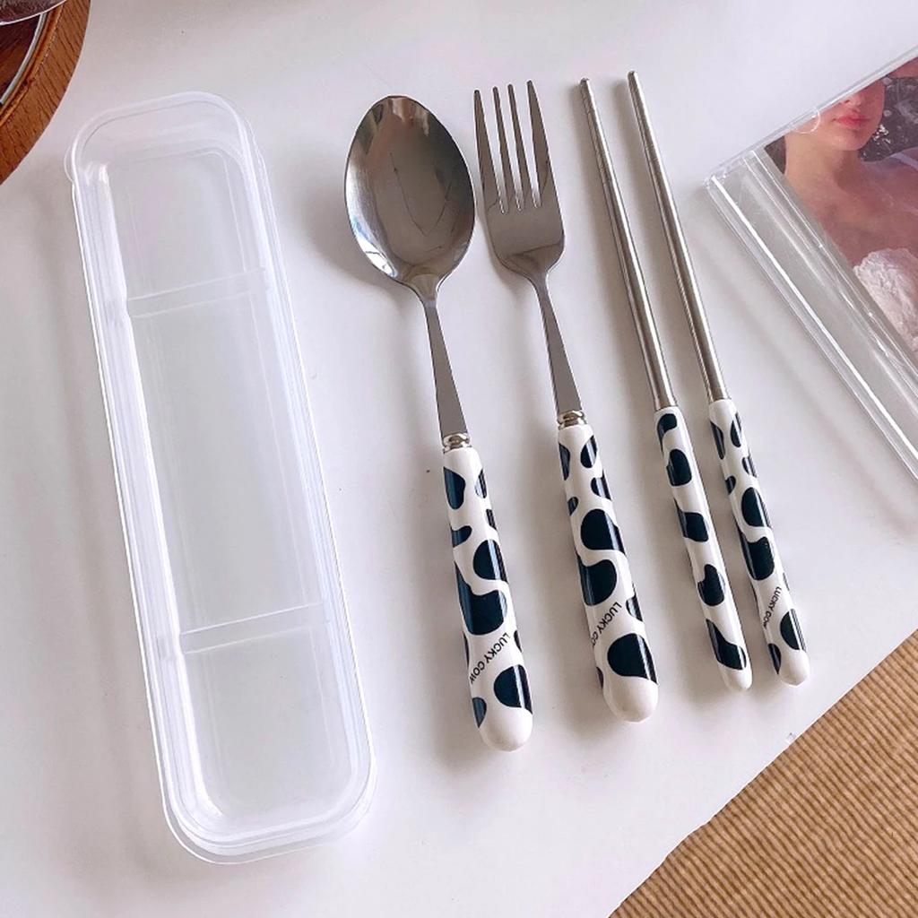 3pcs-Portable Tableware Set With Storage Case, Spoons, Forks, Chopsticks For Workplace Home Restaurant, Kitchen Utensils