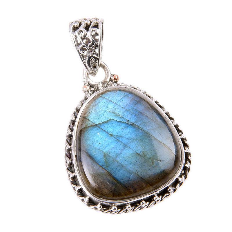 Natural Labradorite Gemstone 925 Solid Sterling Silver Gift Pendant 1.75" h7E65
