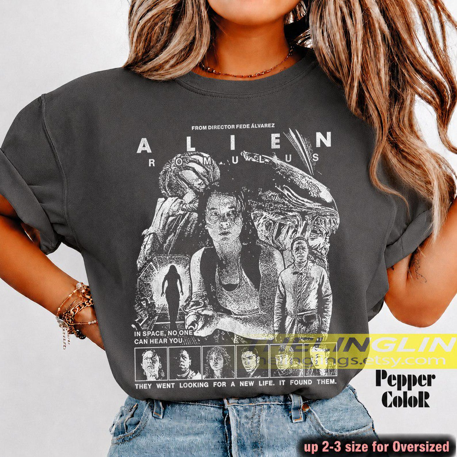 Alien Romulus 2024 Softstyle T-Shirt, Horror Sci-fi Tee, Extraterrestrial Spaceship Gift, UFO Lover Shirt, Galaxy Alien Invasion Top FD M