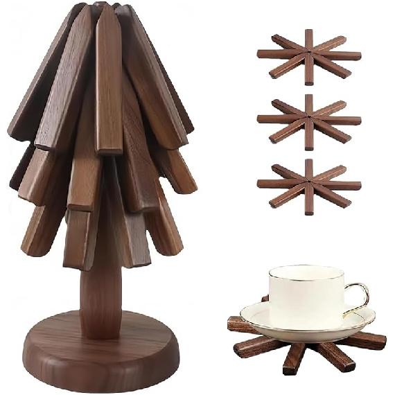 Tree Coasters, Wooden Trivet for Hot Dishes, 3-Piece Trivet Tree Set Coaster, for Hot Pots and Pans Heat Resistant Pads for Kitchen Counter (Walnut) Walnut