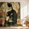 1PC Vintage Art Nouveau Style Cow Cat Floral Shower Curtain Waterproof Bath Curtain Partition Privacy Hanging Curtain