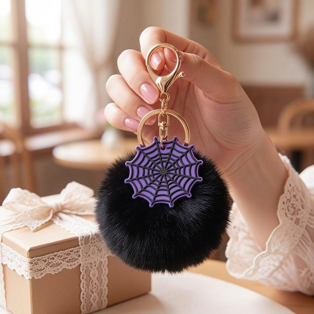 Fluffy Halloween Plush Keychain Cartoon Bag Charm Handbag Charm Car Keyring  Backpack Decor