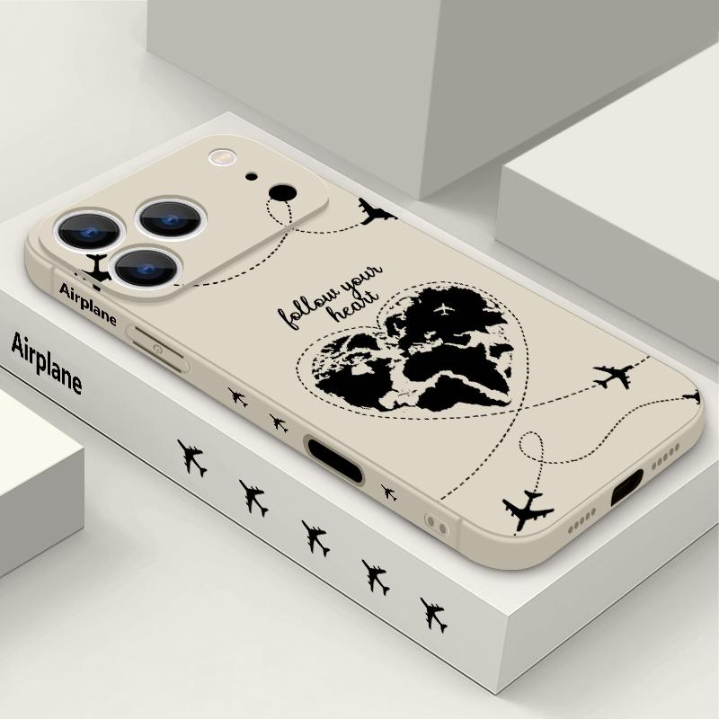 For iPhone 17 Pro Max Lanyard Case Airplane Heart Map Print Soft TPU Silicone Cover For iPhone 16 Pro Max Funda iPhone 15 14 13 12 11 16E Air