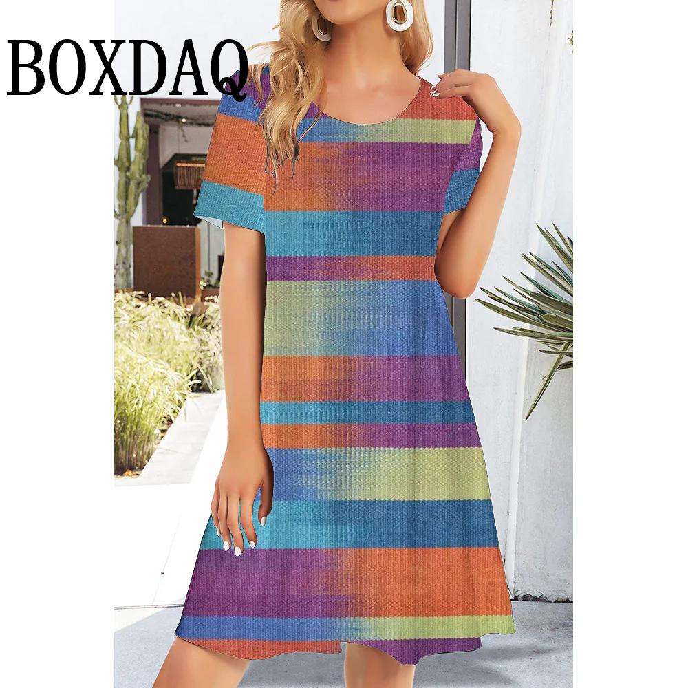 2025 Summer Dresses Fashion Women Abstract 3D Printing Print Dress Short Sleeve Casual O-Neck A-Line Dress Loose Clothing Spring