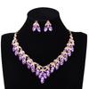 Vintage exaggerated leaf necklace earrings set crystal gemstone collarbone chain women's two-piece fashion accessories