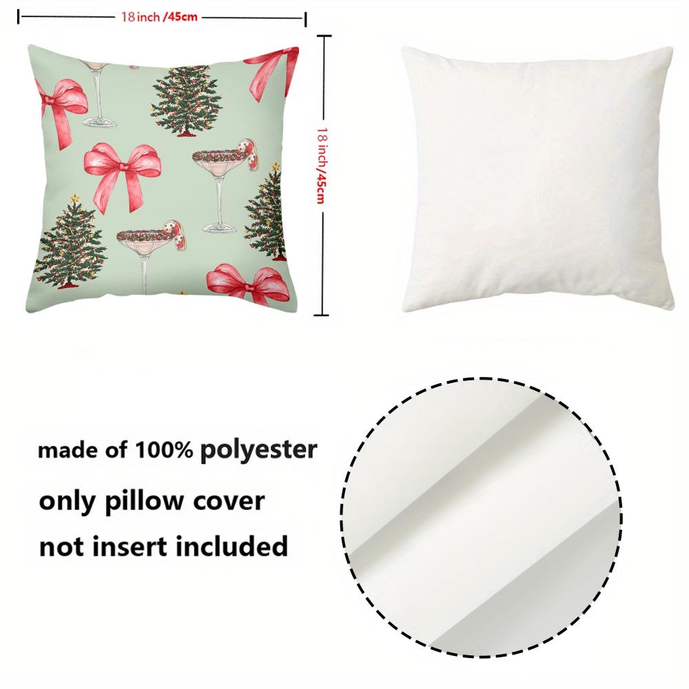 Christmas Pattern Pillows With Bow Tree And Wine Glass Polyester pillowcase, sofa decorative cushion cover, bedside throw pillow