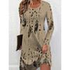 Fashion Elegant Vacation Abstract Painting Natural Graphic Breathable Print Round Neck Long Sleeve T-Shirt Dress, Casual Women's Long Sleeve Skirt