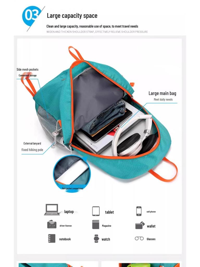 Unisex Ultra-Light Large Capacity Foldable Travel & Sport Backpack for Hiking and Cycling