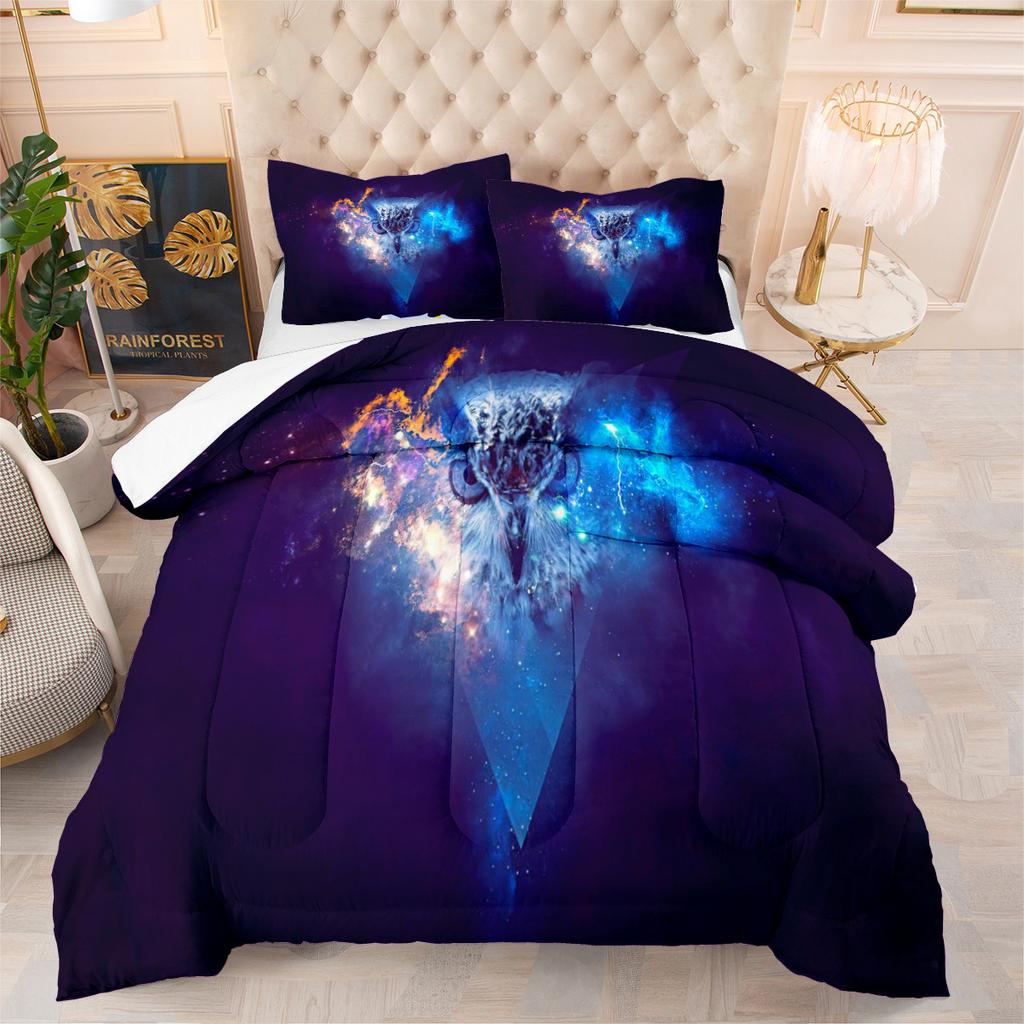 Hand Painted Animal Quilt Horse Three-Piece Set Bed Fat Quilt Digital Printing 3D Feather Silk Cotton Quilt Set