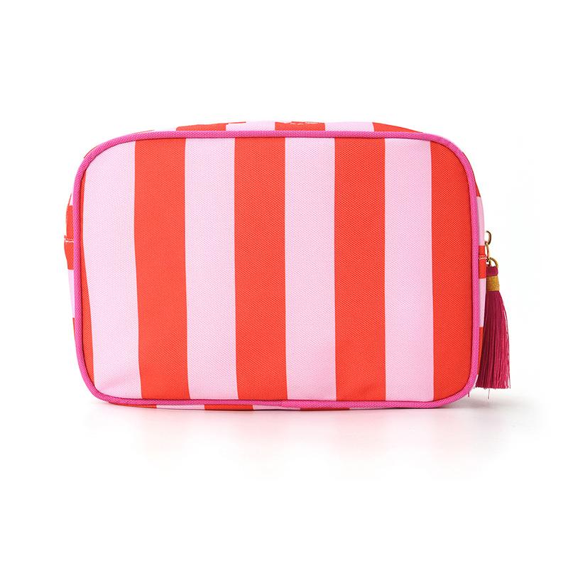 Contrast Color Striped Tassel Pendant Makeup Bag Large Capacity Portable Toiletry Bag Casual Travel Storage Cosmetic Bags