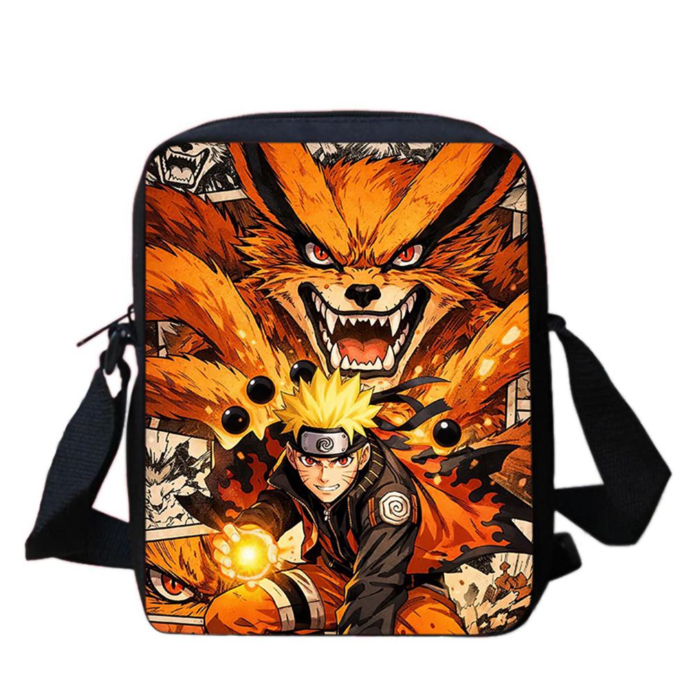 Cartoon Adjustable Straps NARUTO Shoulder Bags Light Weight Crossbody Bags For Boys & Girls Age 6-10, Secure Zipper Closure.