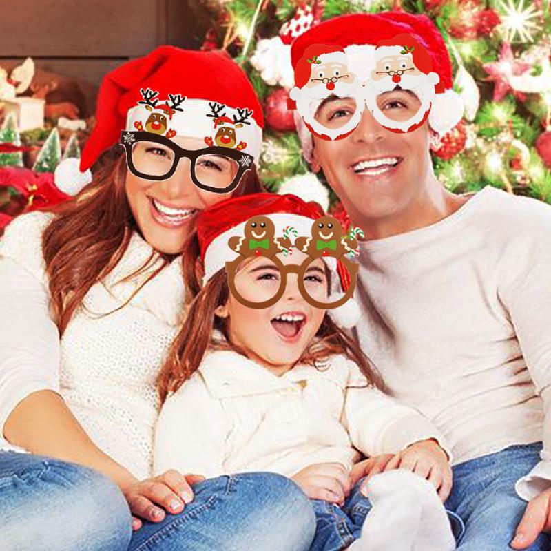 New 9Pcs/Set Cute Funny Paper Glasses Christmas Children'S Party Photography Props Claus Snowman Tree Unisex Eyeglasses
