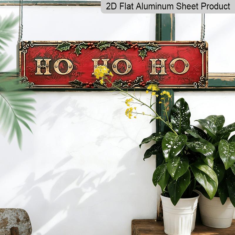 15.7×3.94inch Aluminum Vintage Ho Ho Ho Decorative Sign Plaque - 2D Flat Printed Wall Hanging Christmas Decoration