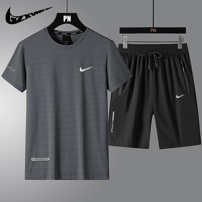 

Men s Ice Silk Sports Leisure Set T-shirt Short Sleeved/Shorts Quick Drying Running Fitness Two Piece 3XL