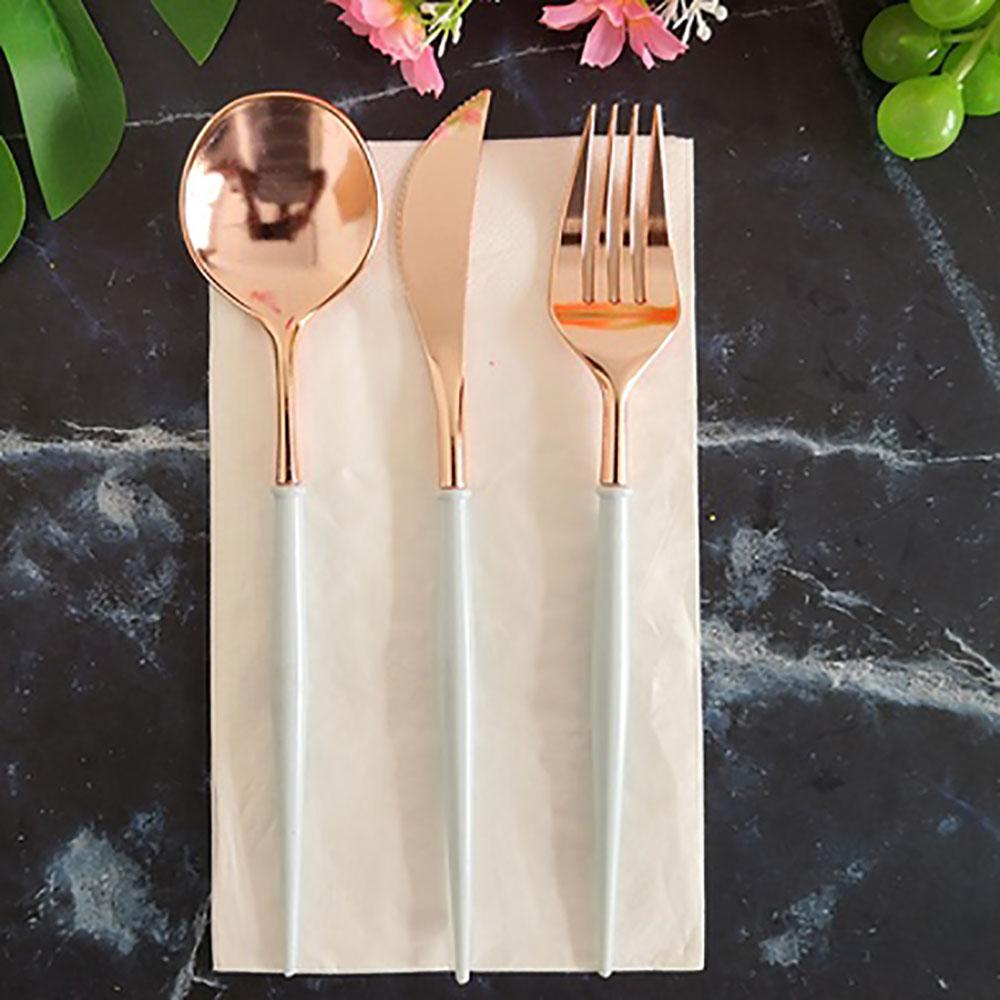 24Pcs/Pack Rose Gold Knives Forks Spoons Set Tableware Colorful Gilt Plastic Food Grade Disposable For Birthday Party Cake Fruit Desserts Dinner