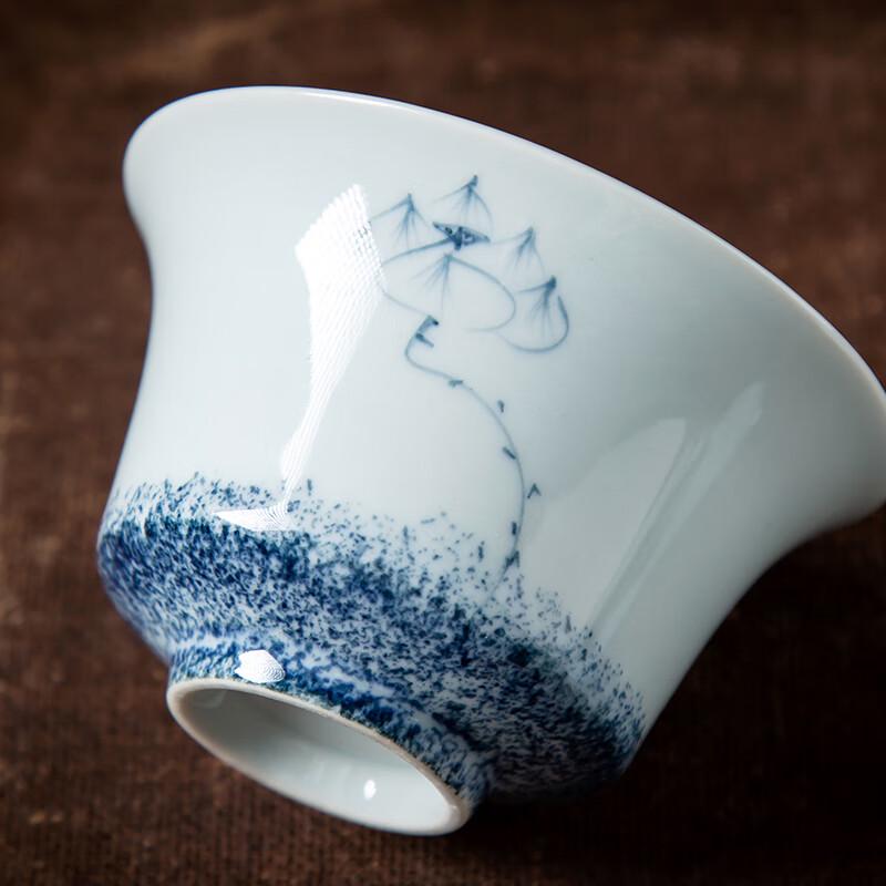 Large Hand-Painted Blue & White Ceramic Gaiwan