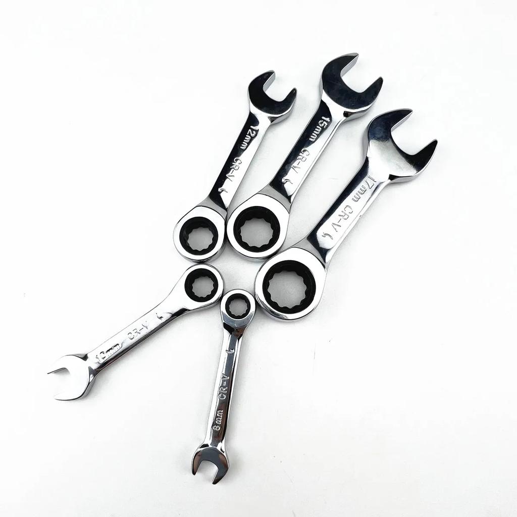 Short Handle Adjustable Head Ratchet Wrench, Mini Fast Ratchet Spanner for Auto Repair, Labor-Saving Dual-Purpose Portable Tool