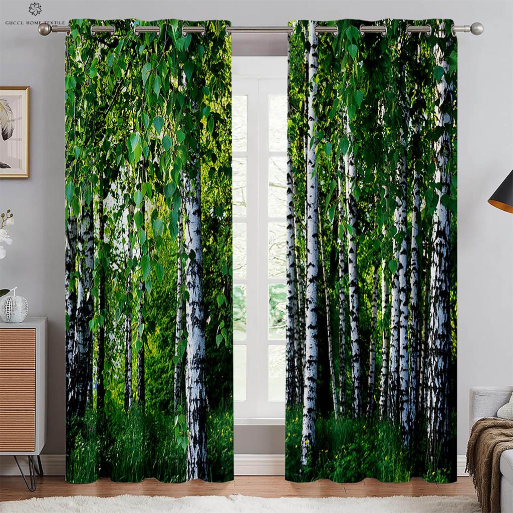 2pcs Forest Scenery 3D Stereo Printing Curtain Grommets 100% Polyester Bedroom Living Room Kitchen Window Decorative Curtains