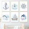 Sailboat Lighthouse Turtle Seahorse Whale Coral Nursery Wall Art Canvas Painting Posters And Print Wall Pictures Kids Room Decor