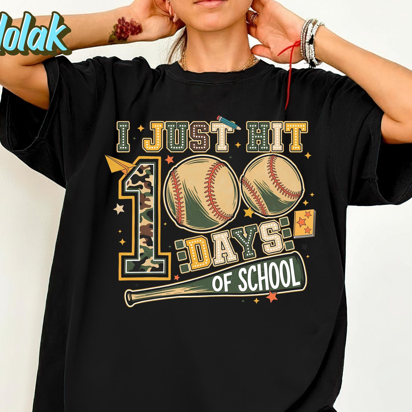 I Just Hit 100 Days Of School Baseball Camo Vintage T-Shirt, Camo Baseball Boy School Shirt, Camo Baseball Boy Funny Gift Shirt 2XL