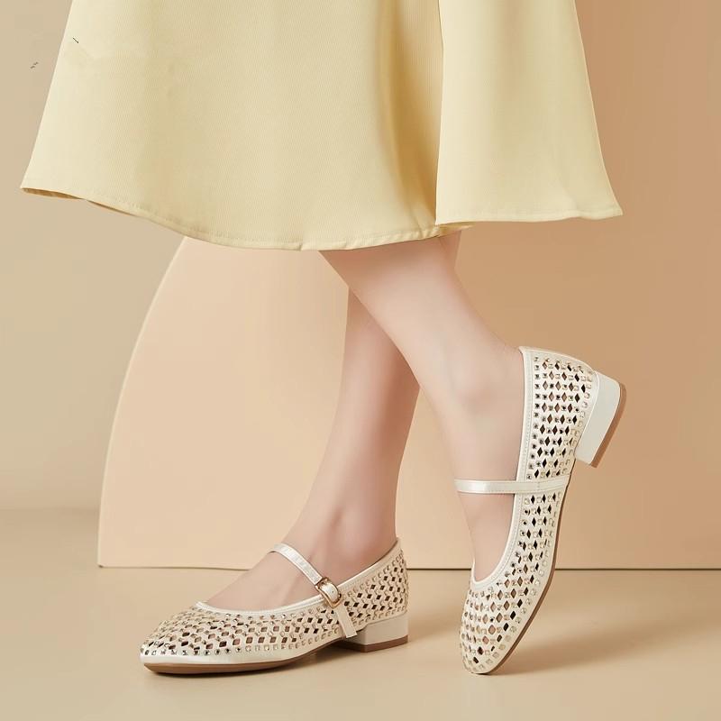 Fashion The 2025 New Fairy Style Mary Jane Water Diamond Shallow Toe Sandals for Women with Mesh and Perforated Holes