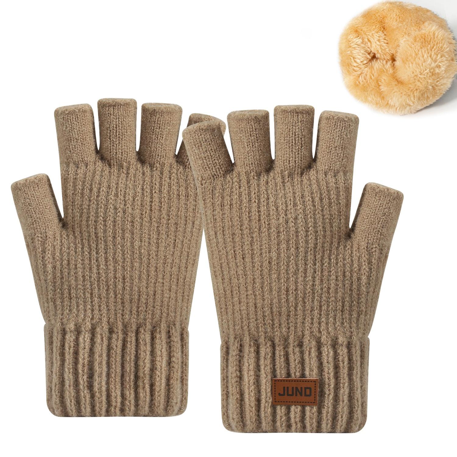 

Thickened half-finger gloves, fleece-lined knitted gloves for autumn and winter, designed for cold protection and warmth.