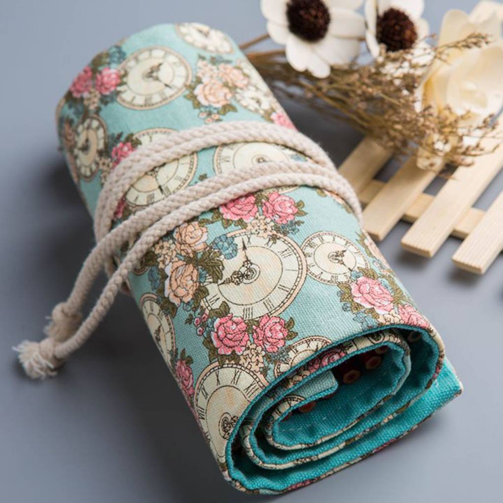 Roller Pencil Bag Rose Makeup Brush Organizer Student Pencil Stationery Pen Ba