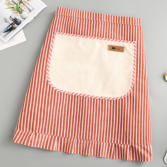 Mezzo Grembiule con Orlo Arricciato Grembiule con Pettorina Regolabile Tasca Grande Design a Righe Traspirante Grembiule da Vita in Cotone-Lino per Cucina, Cottura, Giardinaggio