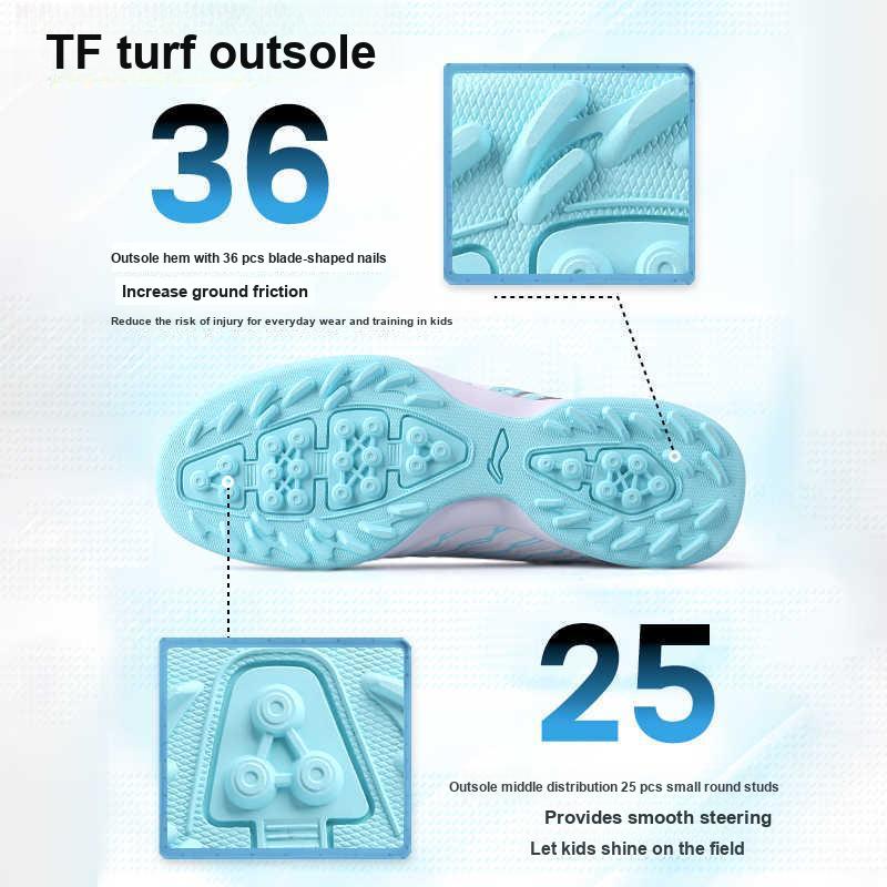 Li Ning Comfortable Casual Non-Slip Shock Absorbing Low-Top Kids Soccer Shoes Kids Soccer Shoes Blue White YKGU010-1