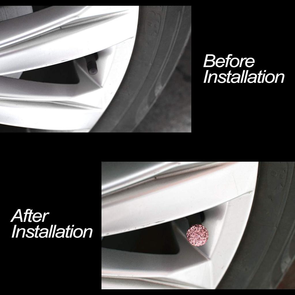 Car Wheel Tire Valve Caps, 4 Pack Crystal Rhinestone Car Tire Wheel Valve Stem Air Caps for Car Tire Accessories Universal for Cars, SUVs, Bicycle,