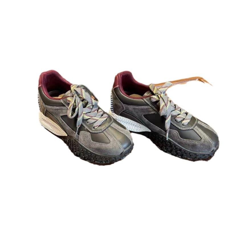 Internet celebrity moral training shoes women's 2024 autumn and winter platform gray gray velvet small sports casual dad shoes