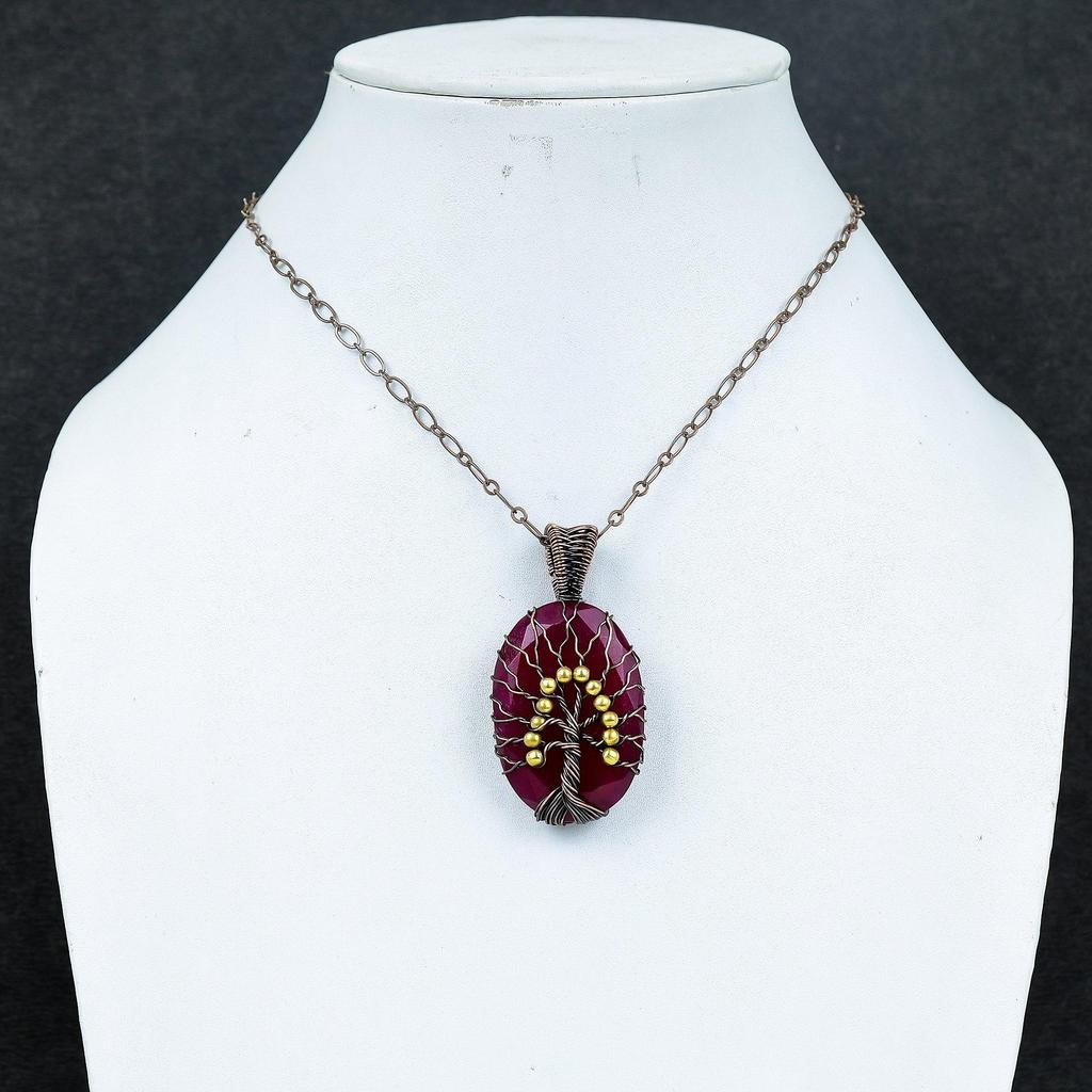 Tree Of Life Ruby Pendant Gemstone Jewelry, 999 Copper Wire Wrapped Handmade Pendant, Latest Design Jewelry