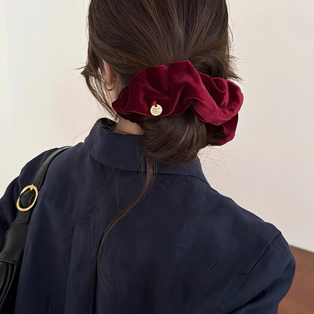 Elegant Velvet Hairband for Women, Vintage Style Solid Color Velour Headband, High-End Plush Hair Ring, Single Piece, Red/Black