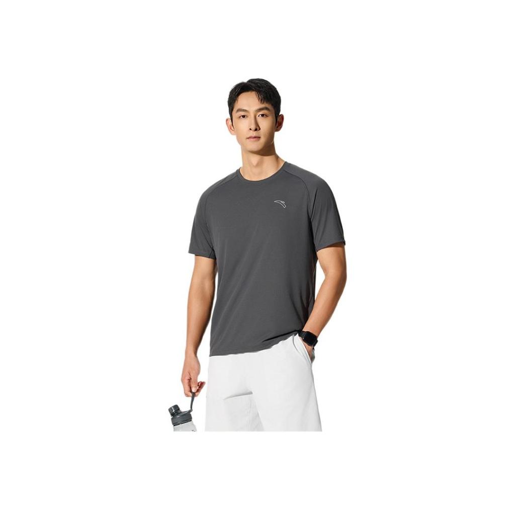 Anta Quick-Drying Breathable Round Neck Simple Comfortable Solid Color Short Sleeve T-Shirt Men Tops Clear-Wind-Gray 952525103-5